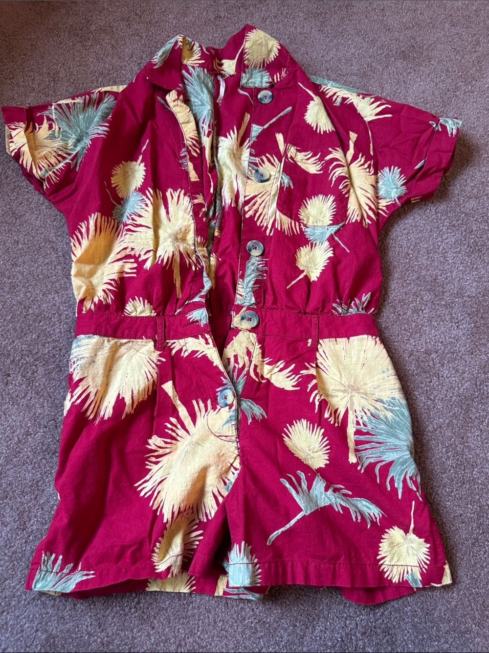 Free people Red Floral Button-Front Romper
